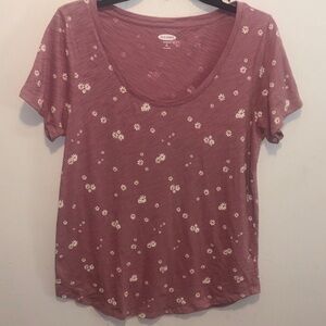 Old Navy Mauve Floral Short Sleeve Scoop Neck Tee